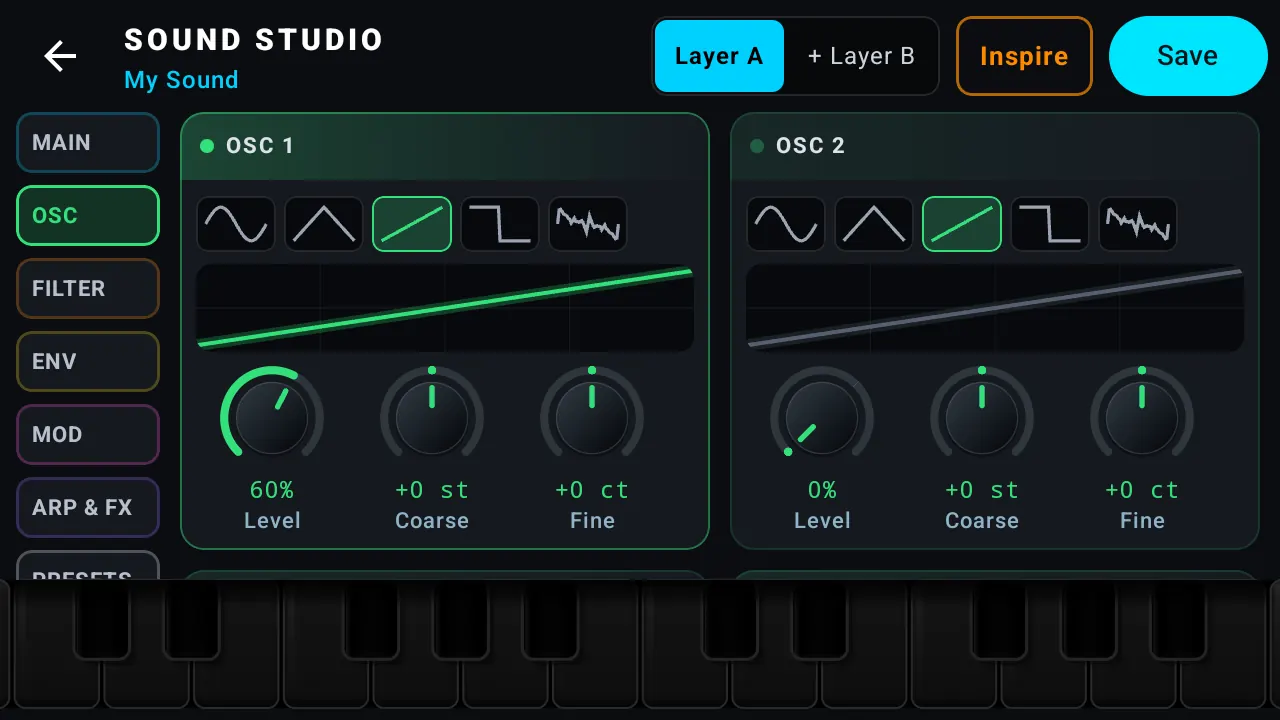 Sound Studio oscillators page